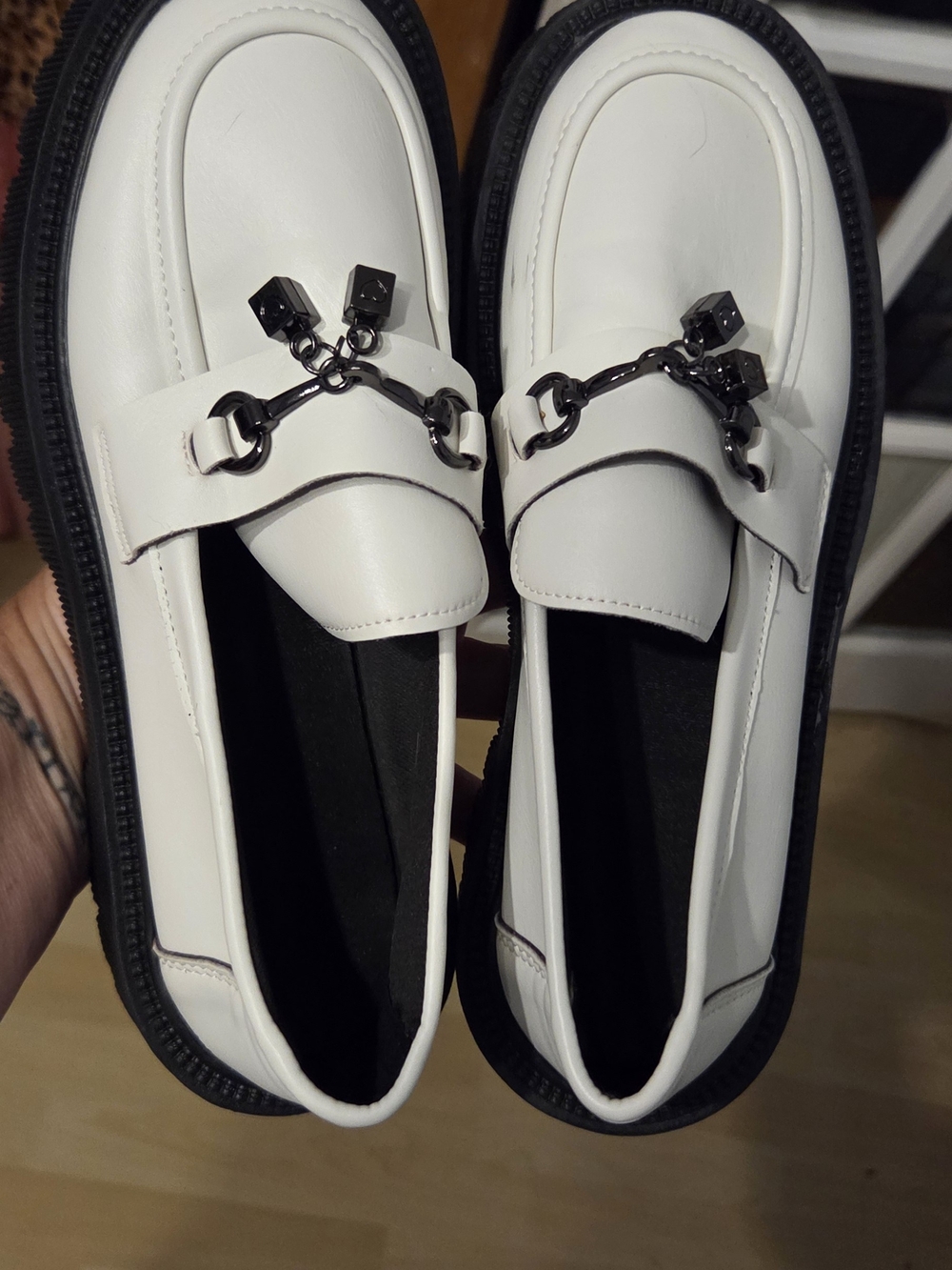 White Women’s Chain-Detail Loafers
